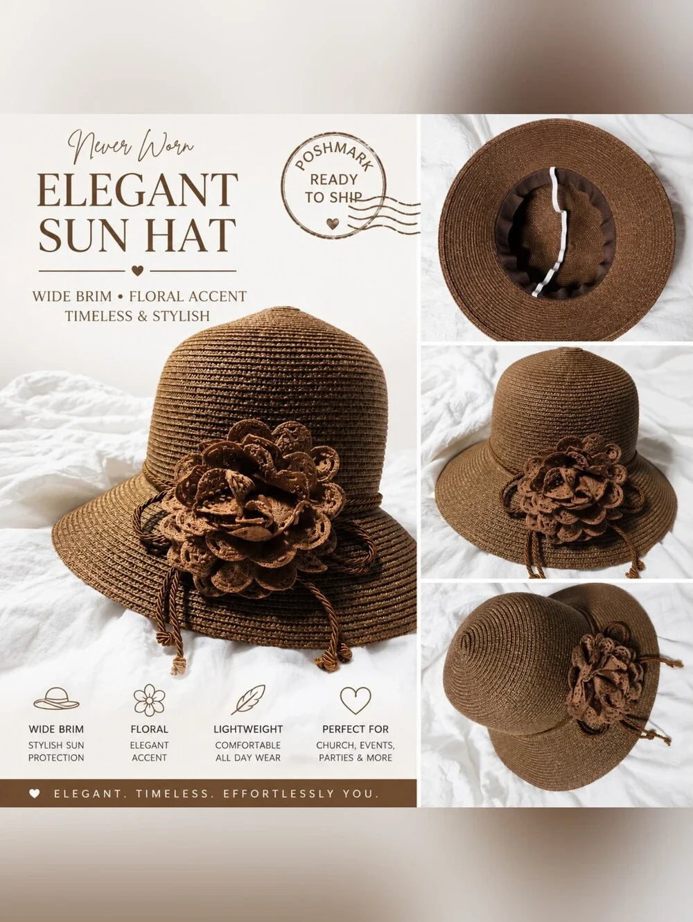 Women’s Brown Floral Straw Sun Hat